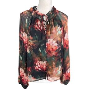 Haver & Blair London Floral Semi Sheer Top Women L Fairy Whimsy Dark Romantic